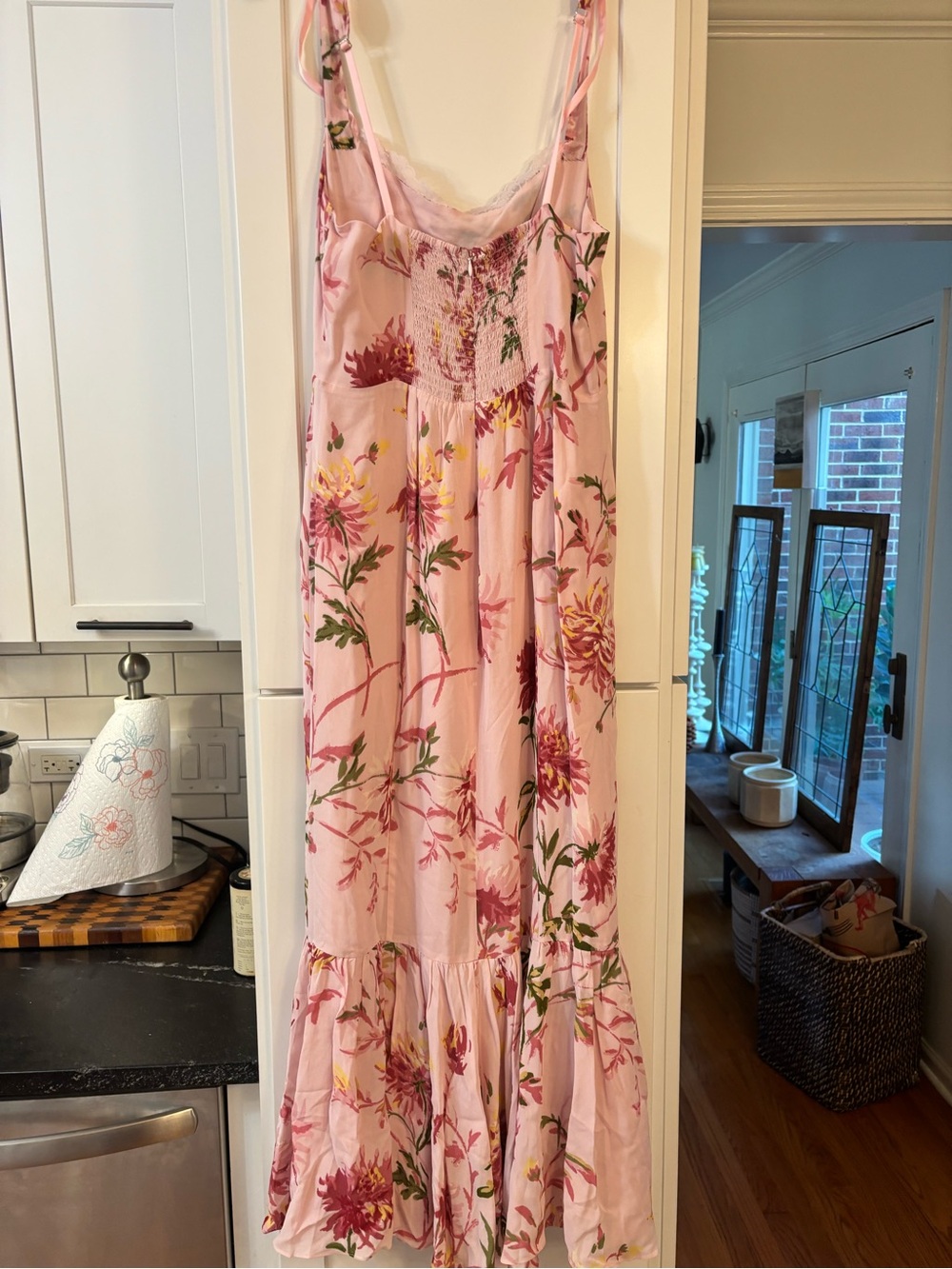 new Reformation Irisa lace trim maxi mermaid dress in Chrysanthemum pink floral - Picture 8 of 8